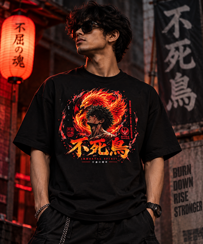 JACKXON: Immortal Spirit Phoenix Graphic Oversized T-Shirt