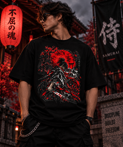 JACKXON: Red Sun Katana Streetwear Oversized T-Shirt