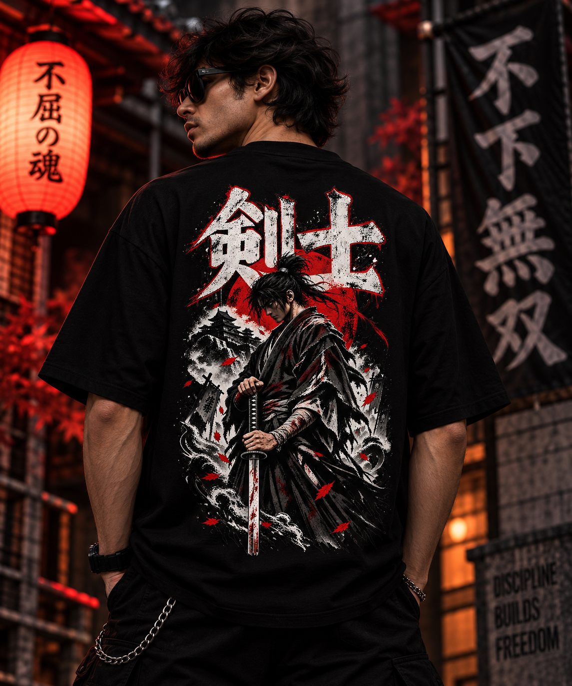 JACKXON: Samurai Katana Japanese Warrior Graphic Oversized T-Shirt