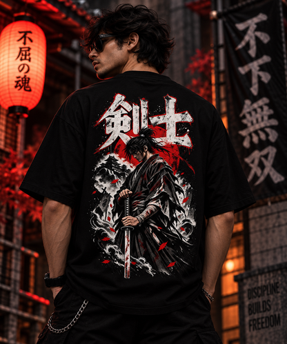 JACKXON: Samurai Katana Japanese Warrior Graphic Oversized T-Shirt