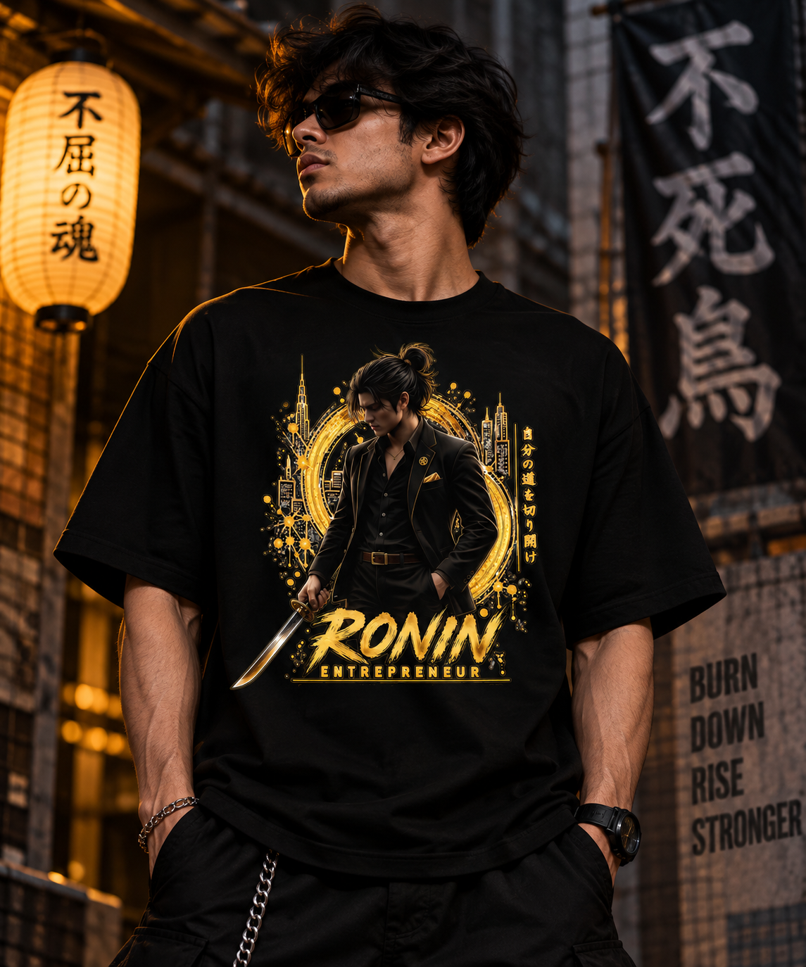 JACKXON: Ronin Entrepreneur Oversized T-Shirt | Japanese Samurai Streetwear Graphic Tee