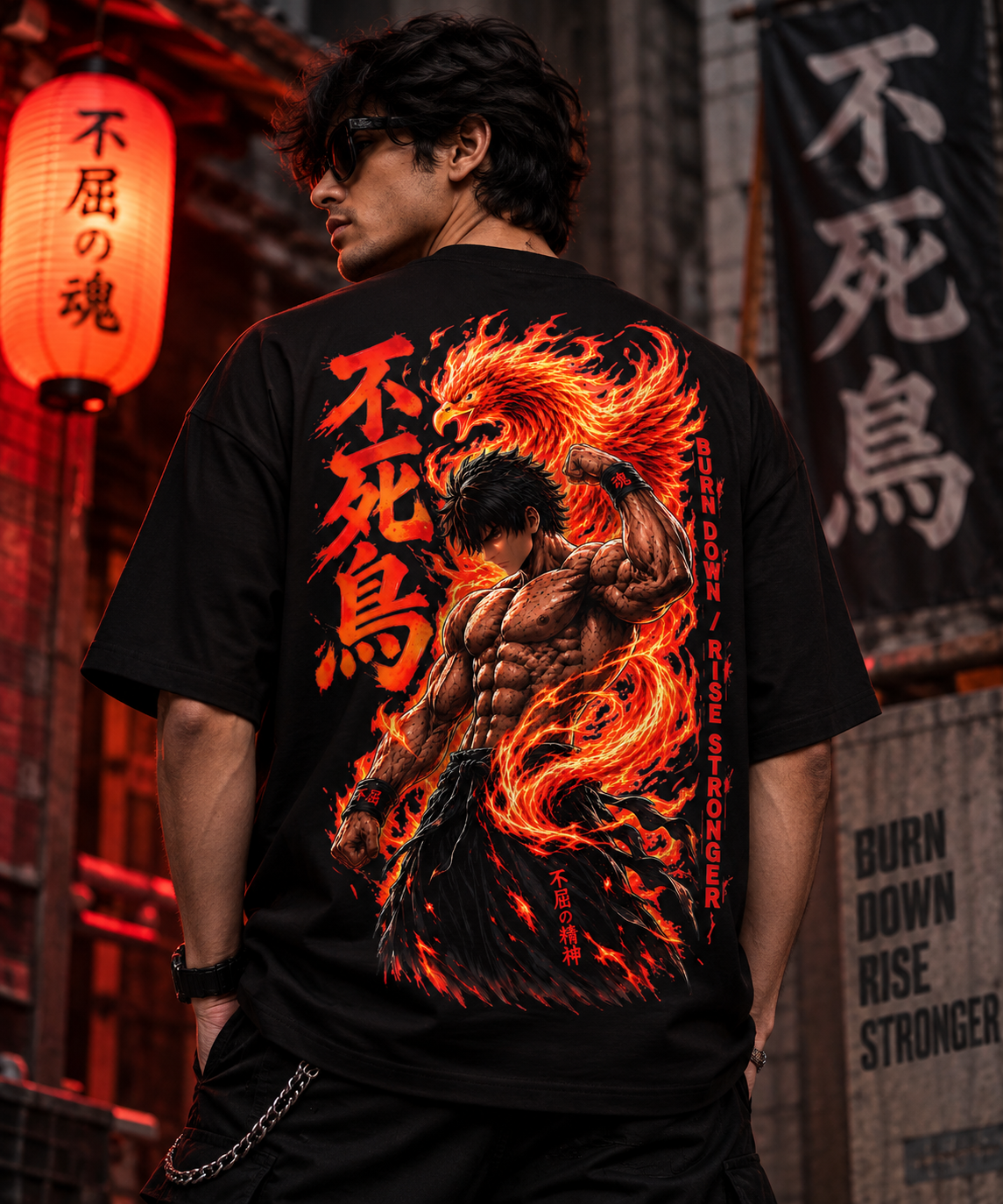 JACKXON: Immortal Spirit Phoenix Graphic Oversized T-Shirt