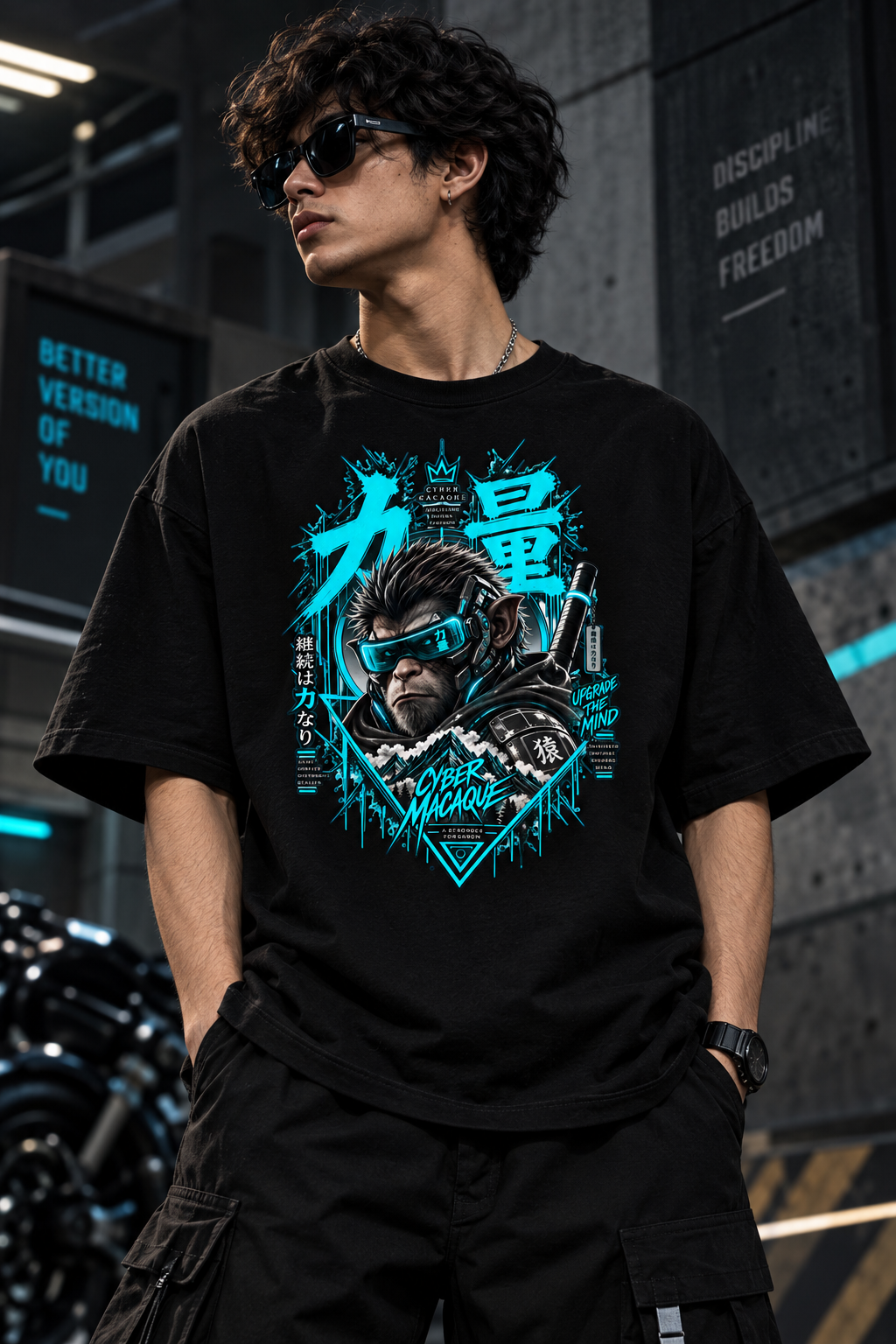 Cyber Macaque Oversized T-Shirt | Futuristic Streetwear | JACKXON