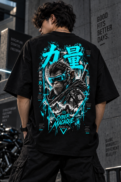 Cyber Macaque Oversized T-Shirt | Futuristic Streetwear | JACKXON