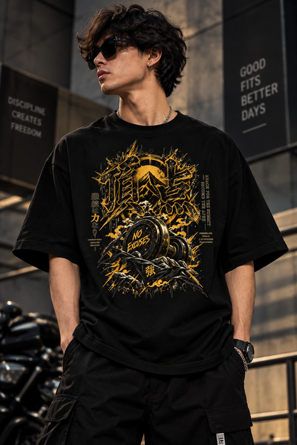 Japanese Warrior Oversized T-Shirt | No Excuses Gym Streetwear | JACKXON